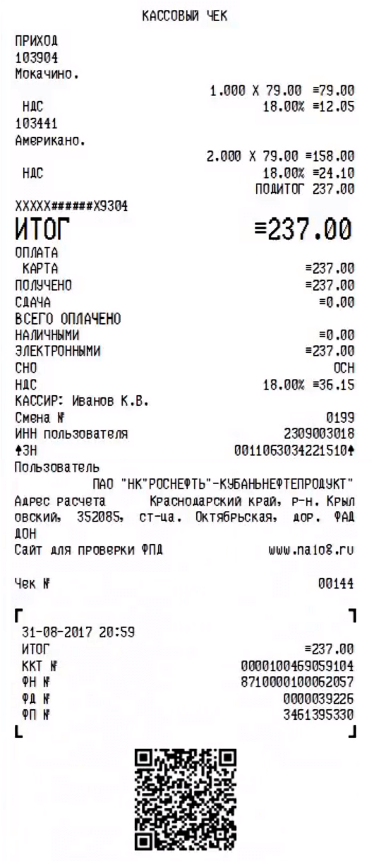 Товарно кассовый чек. Образец Кассовый чек